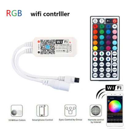 RGB Wifi LED Controller with 44 Keys Infrared Remote Control for 5050 2835 3528 LED Strip LED module, 5V-28V-garmade.com