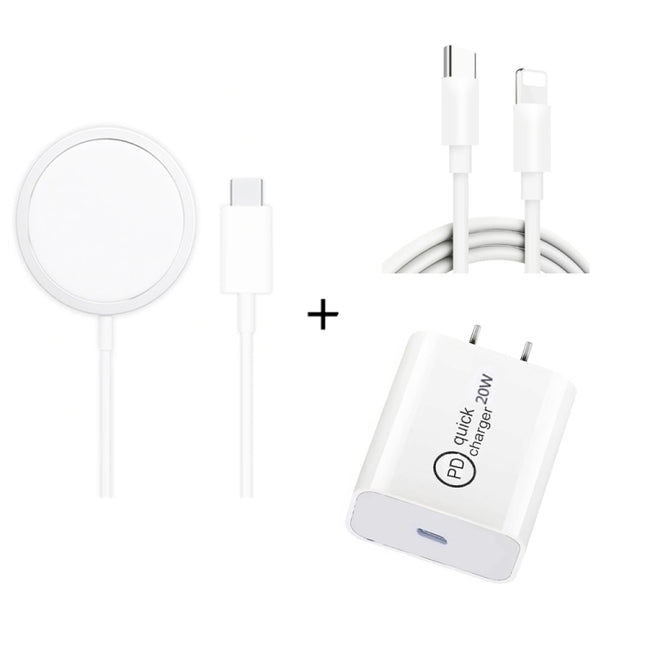 XJ-32 3 in 1 15W Magnetic Suction Wreless Charging + PD 20W USB-C / Type-C Travel Charging + USB-C / Type-C to 8 Pin Fast Charging Cable for iPhone Series, Plug Size:US Plug-garmade.com