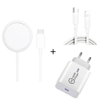 XJ-32 3 in 1 15W Magnetic Suction Wreless Charging + PD 20W USB-C / Type-C Travel Charging + USB-C / Type-C to 8 Pin Fast Charging Cable for iPhone Series, Plug Size:EU Plug-garmade.com