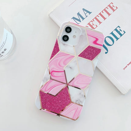 Glitter Powder Electroplated Marble TPU Phone Case For iPhone 12 Pro Max(Pink)-garmade.com