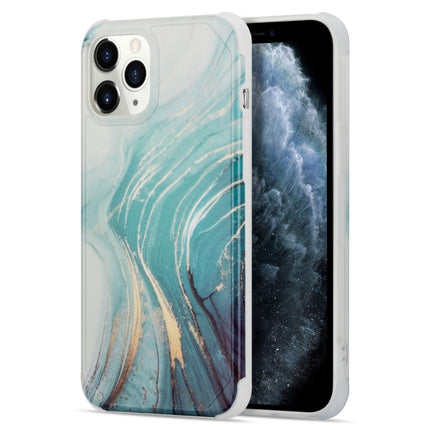 Four Corners Anti-Shattering Flow Gold Marble IMD Phone Back Cover Case For iPhone 12 Pro Max(Green LD7)-garmade.com