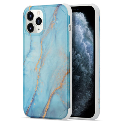Four Corners Anti-Shattering Flow Gold Marble IMD Phone Back Cover Case For iPhone 12 Pro Max(Sky Blue LD8)-garmade.com