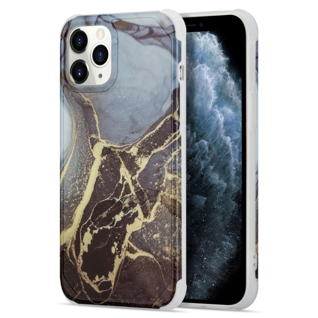 Four Corners Anti-Shattering Flow Gold Marble IMD Phone Back Cover Case For iPhone 12 / 12 Pro(Black LD1)-garmade.com
