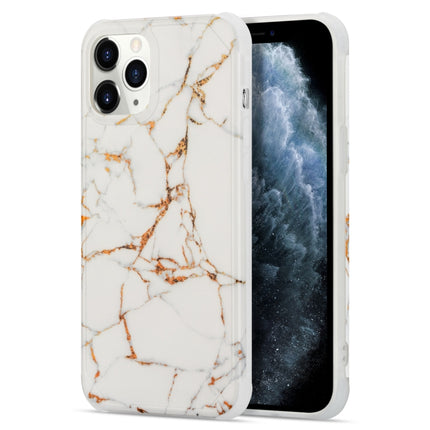 Four Corners Anti-Shattering Flow Gold Marble IMD Phone Back Cover Case For iPhone 12 / 12 Pro(White LD2)-garmade.com