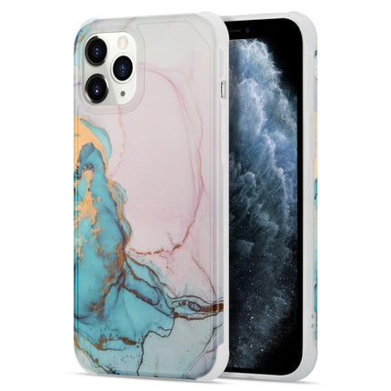 Four Corners Anti-Shattering Flow Gold Marble IMD Phone Back Cover Case For iPhone 12 / 12 Pro(Pink Blue LD5)-garmade.com