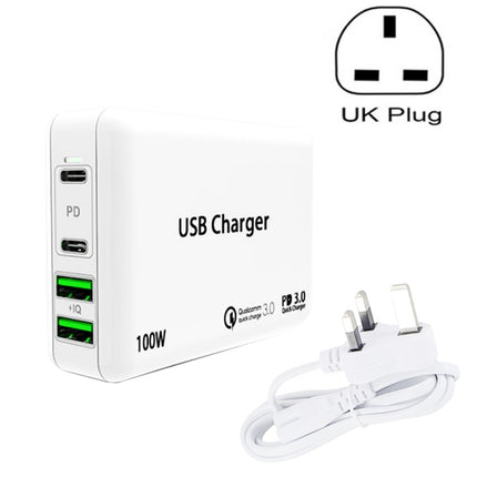 PD 65W Dual USB-C / Type-C + Dual USB 4-port Charger with Power Cable for Apple / Huawei / Samsung Laptop UK Plug-garmade.com