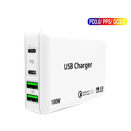 PD 65W Dual USB-C / Type-C + Dual USB 4-port Charger with Power Cable for Apple / Huawei / Samsung Laptop UK Plug-garmade.com