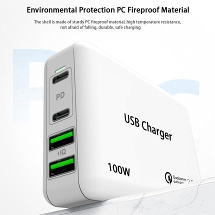 PD 65W Dual USB-C / Type-C + Dual USB 4-port Charger with Power Cable for Apple / Huawei / Samsung Laptop UK Plug-garmade.com