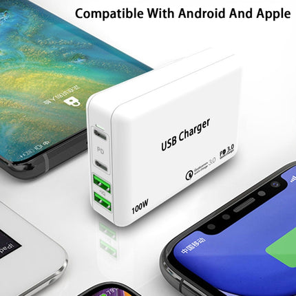 PD 65W Dual USB-C / Type-C + Dual USB 4-port Charger with Power Cable for Apple / Huawei / Samsung Laptop UK Plug-garmade.com