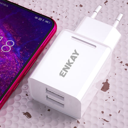 ENKAY Hat-Prince T003-1 10.5W 2.1A Dual USB Travel Charger Power Adapter for Huawei / Xiaomi / Samsung, EU Plug-garmade.com