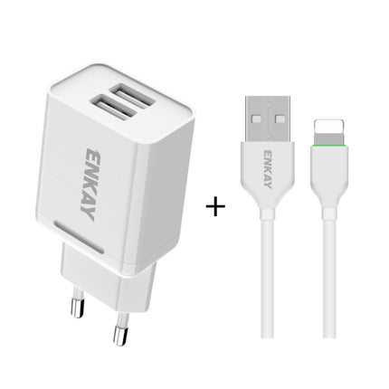 ENKAY Hat-Prince T003-1 10.5W 2.1A Dual USB Charging EU Plug Travel Power Adapter With 2.1A 1m 8 Pin Cable-garmade.com