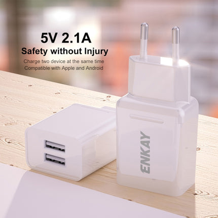 ENKAY Hat-Prince T003-1 10.5W 2.1A Dual USB Charging EU Plug Travel Power Adapter With 2.1A 1m Type-C Cable-garmade.com