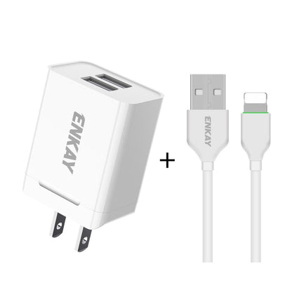 ENKAY Hat-Prince U008-1 10.5W 2.1A Dual USB Charging US Plug Travel Power Adapter With 2.1A 1m 8 Pin Cable-garmade.com
