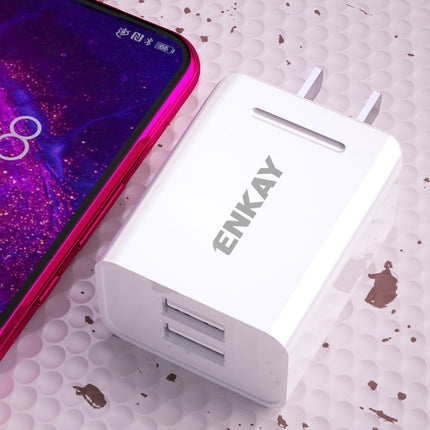 ENKAY Hat-Prince U008-1 10.5W 2.1A Dual USB Charging US Plug Travel Power Adapter With 2.1A 1m Type-C Cable-garmade.com