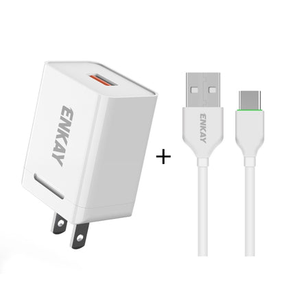 ENKAY Hat-Prince U036 18W 3A QC3.0 Fast Charging Power Adapter US Plug Portable Travel Charger With 3A 1m Type-C Cable-garmade.com