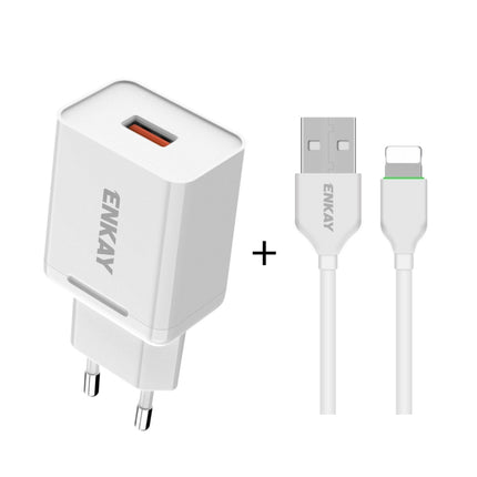 ENKAY Hat-Prince T033 18W 3A QC3.0 Fast Charging Power Adapter EU Plug Portable Travel Charger With 3A 1m 8 Pin Cable-garmade.com