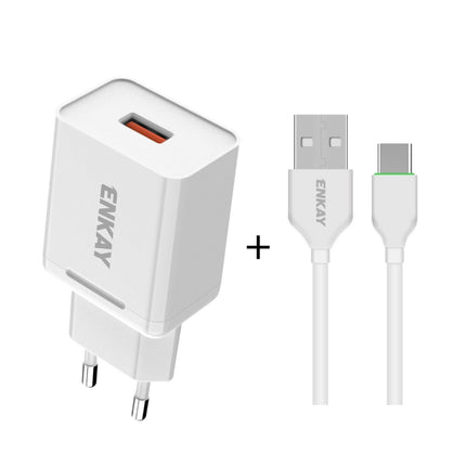 ENKAY Hat-Prince T033 18W 3A QC3.0 Fast Charging Power Adapter EU Plug Portable Travel Charger With 3A 1m Type-C Cable-garmade.com