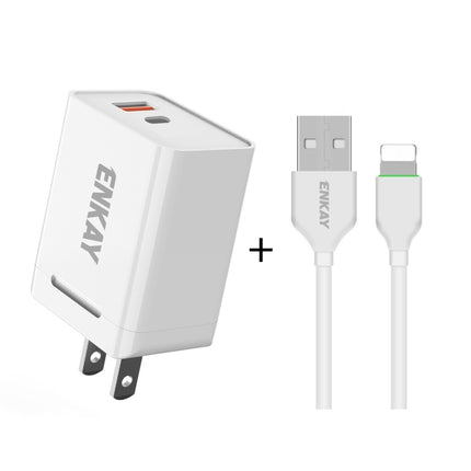 ENKAY Hat-Prince U033 18W 3A PD + QC3.0 Dual USB Fast Charging Power Adapter US Plug Portable Travel Charger With 1m 3A 8 Pin Cable-garmade.com