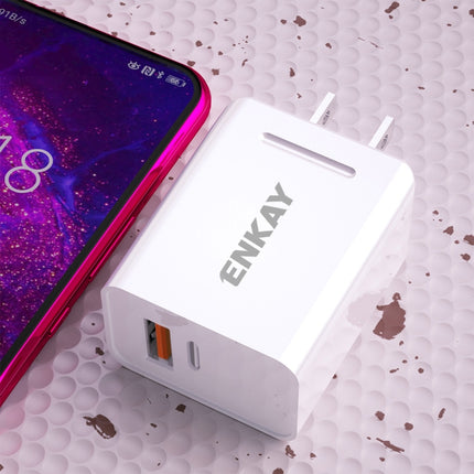 ENKAY Hat-Prince U033 18W 3A PD + QC3.0 Dual USB Fast Charging Power Adapter US Plug Portable Travel Charger With 1m 3A 8 Pin Cable-garmade.com