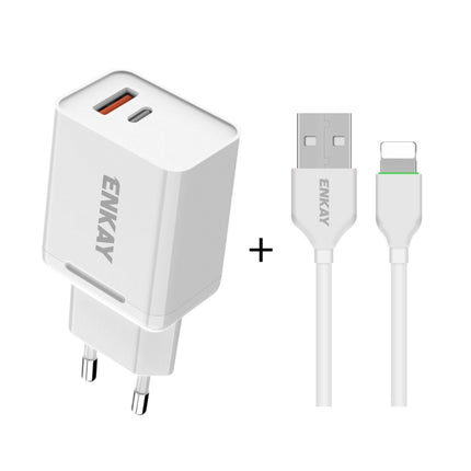 ENKAY Hat-Prince T030 18W 3A PD + QC3.0 Dual USB Fast Charging Power Adapter EU Plug Portable Travel Charger With 1m 3A 8 Pin Cable-garmade.com