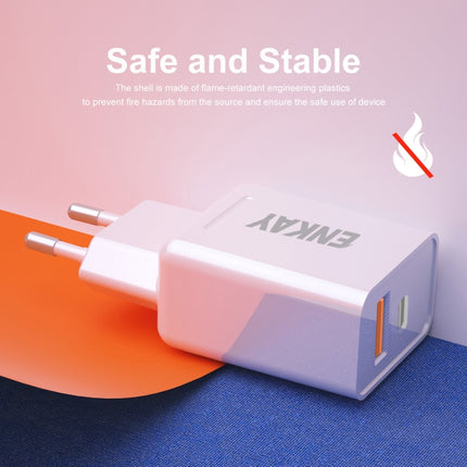 ENKAY Hat-Prince T030 18W 3A PD + QC3.0 Dual USB Fast Charging Power Adapter EU Plug Portable Travel Charger With 1m 3A Type-C Cable-garmade.com