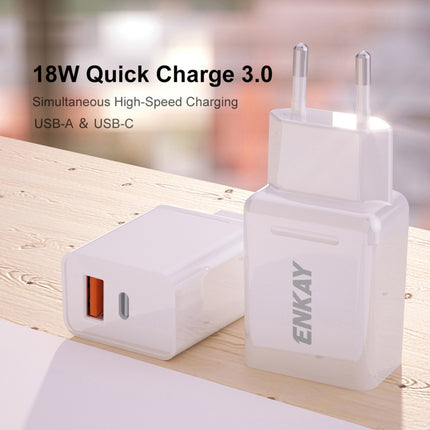 ENKAY Hat-Prince T030 18W 3A PD + QC3.0 Dual USB Fast Charging Power Adapter EU Plug Portable Travel Charger With 1m 3A Micro USB Cable-garmade.com