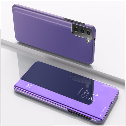 For Samsung Galaxy S21 5G Plated Mirror Horizontal Flip Leather Case with Holder(Purple Blue)-garmade.com