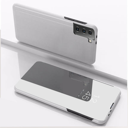 For Samsung Galaxy S21 5G Plated Mirror Horizontal Flip Leather Case with Holder(Silver)-garmade.com