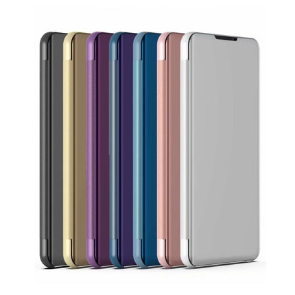 For Samsung Galaxy S21 5G Plated Mirror Horizontal Flip Leather Case with Holder(Gold)-garmade.com