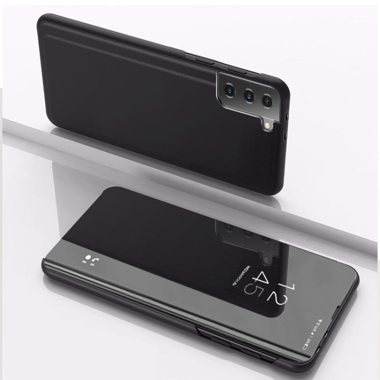 For Samsung Galaxy S21+ 5G Plated Mirror Horizontal Flip Leather Case with Holder(Black)-garmade.com