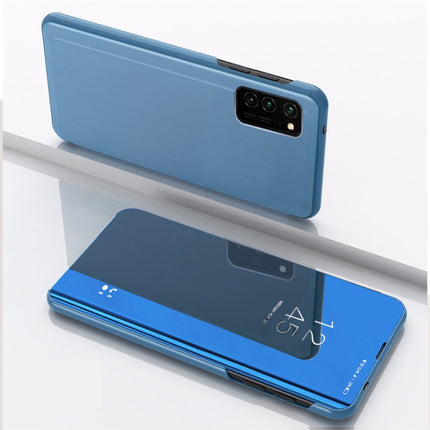 For Samsung Galaxy S21 Ultra 5G Plated Mirror Horizontal Flip Leather Case with Holder(Blue)-garmade.com
