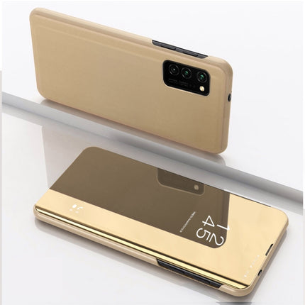 For Samsung Galaxy S21 Ultra 5G Plated Mirror Horizontal Flip Leather Case with Holder(Gold)-garmade.com