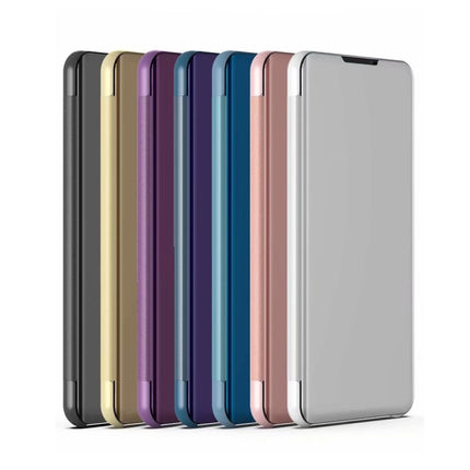 For Samsung Galaxy S21 Ultra 5G Plated Mirror Horizontal Flip Leather Case with Holder(Blue)-garmade.com