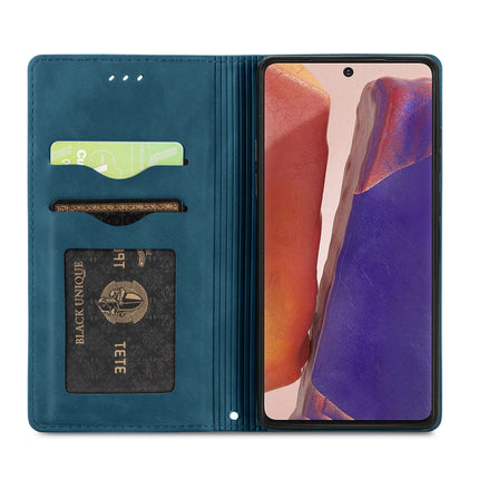 For Samsung Galaxy Note20 Retro Skin Feel Business Magnetic Horizontal Flip Leather Case with Holder & Card Slots & Wallet & Photo Frame(Blue)-garmade.com