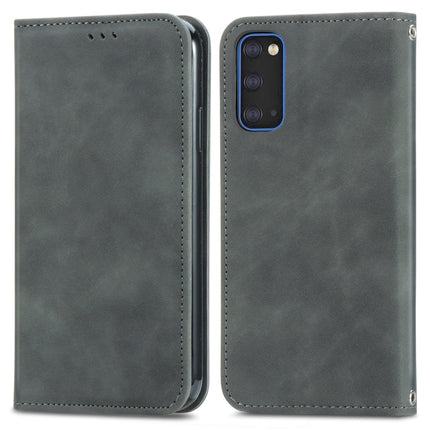 For Samsung Galaxy S20 Retro Skin Feel Business Magnetic Horizontal Flip Leather Case with Holder & Card Slots & Wallet & Photo Frame(Grey)-garmade.com