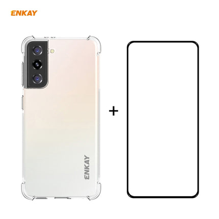 For Samsung Galaxy S21 5G Hat-Prince ENKAY Clear TPU Shockproof Case Soft Anti-slip Cover + 0.26mm 9H 2.5D Full Glue Full Coverage Tempered Glass Protector Film Support Fingerprint Unlock-garmade.com
