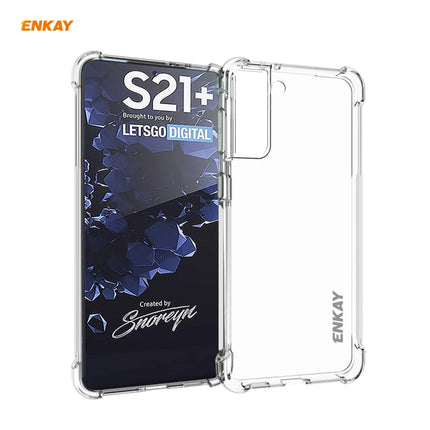 For Samsung Galaxy S21+ 5G Hat-Prince ENKAY Clear TPU Shockproof Case Soft Anti-slip Cover + 0.26mm 9H 2.5D Full Glue Full Coverage Tempered Glass Protector Film Support Fingerprint Unlock-garmade.com