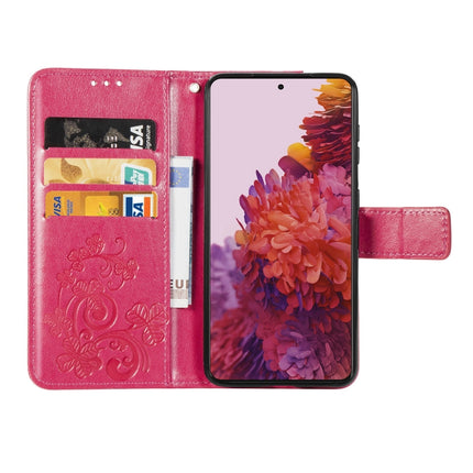 Four-leaf Clasp Embossed Buckle Mobile Phone Protection Leather Case with Lanyard & Card Slot & Wallet & Bracket Function For Samsung Galaxy S21 Ultra 5G(Magenta)-garmade.com