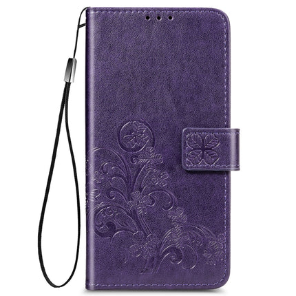 Four-leaf Clasp Embossed Buckle Mobile Phone Protection Leather Case with Lanyard & Card Slot & Wallet & Bracket Function For Samsung Galaxy S21 Ultra 5G(Purple)-garmade.com