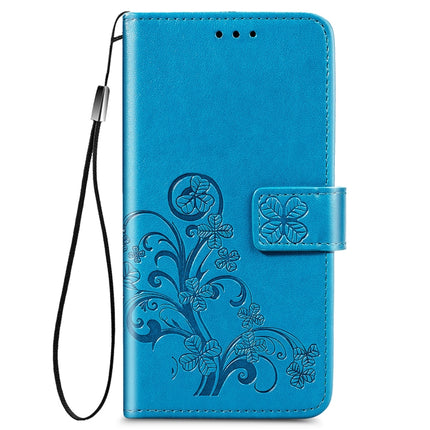 Four-leaf Clasp Embossed Buckle Mobile Phone Protection Leather Case with Lanyard & Card Slot & Wallet & Bracket Function For Samsung Galaxy S21 Ultra 5G(Blue)-garmade.com