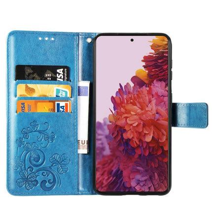 Four-leaf Clasp Embossed Buckle Mobile Phone Protection Leather Case with Lanyard & Card Slot & Wallet & Bracket Function For Samsung Galaxy S21 Ultra 5G(Blue)-garmade.com