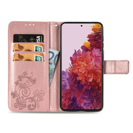 Four-leaf Clasp Embossed Buckle Mobile Phone Protection Leather Case with Lanyard & Card Slot & Wallet & Bracket Function For Samsung Galaxy S21 Ultra 5G(Rose Gold)-garmade.com