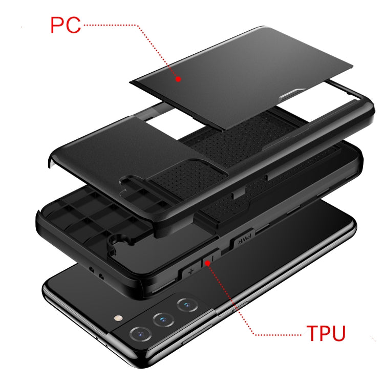 For Samsung Galaxy S21 5G Shockproof Armor Protective Case with Card Slot(Red)-garmade.com
