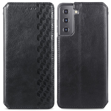 For Samsung Galaxy S21 5G Cubic Grid Pressed Horizontal Flip Magnetic PU Leather Case with Holder & Card Slots & Wallet(Black)-garmade.com