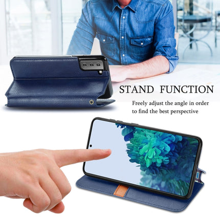 For Samsung Galaxy S21 5G Cubic Grid Pressed Horizontal Flip Magnetic PU Leather Case with Holder & Card Slots & Wallet(Blue)-garmade.com