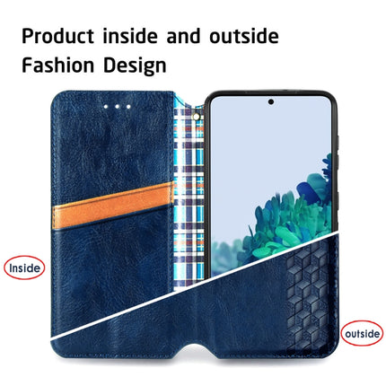 For Samsung Galaxy S21 5G Cubic Grid Pressed Horizontal Flip Magnetic PU Leather Case with Holder & Card Slots & Wallet(Blue)-garmade.com