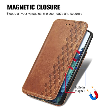 For Samsung Galaxy S21 5G Cubic Grid Pressed Horizontal Flip Magnetic PU Leather Case with Holder & Card Slots & Wallet(Brown)-garmade.com