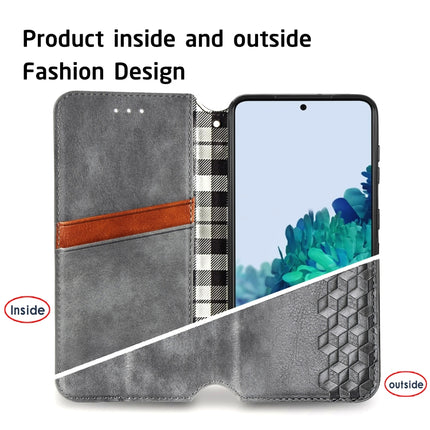 For Samsung Galaxy S21 5G Cubic Grid Pressed Horizontal Flip Magnetic PU Leather Case with Holder & Card Slots & Wallet(Gray)-garmade.com