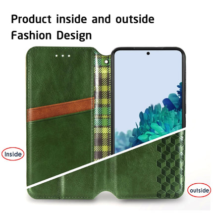 For Samsung Galaxy S21 5G Cubic Grid Pressed Horizontal Flip Magnetic PU Leather Case with Holder & Card Slots & Wallet(Green)-garmade.com