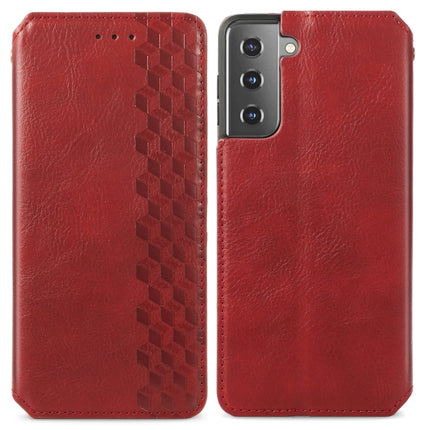 For Samsung Galaxy S21+ 5G Cubic Grid Pressed Horizontal Flip Magnetic PU Leather Case with Holder & Card Slots & Wallet(Red)-garmade.com